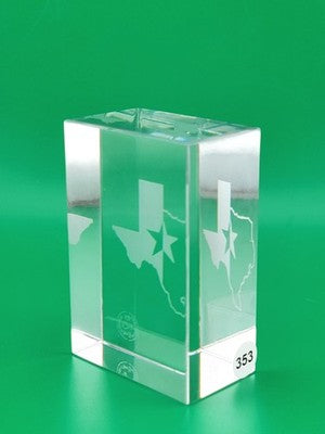 Rare Baccarat Glass Rectangle THE STATE OF TEXAS Crystal Paperweight. Signed.