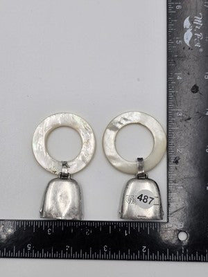 Pair Antique Sterling Silver Mother Of Pearl Baby Teething Rattles Mr Bear Goose