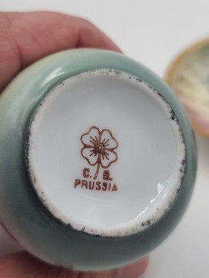 Antique 19th C C.S. Prussia Handpainted Demitasse Set 6 Cups Saucers Coffee Pot