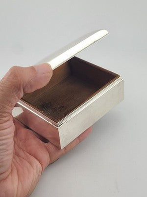 Vintage Sterling Silver by Poole 14 Cigarette Trinket Box w/Wood Inlaid. VG.