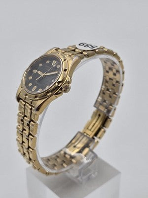 Vintage Raymond Weil Flamenco 5370 Swiss Quartz Black Dial Gold Tone Watch Works