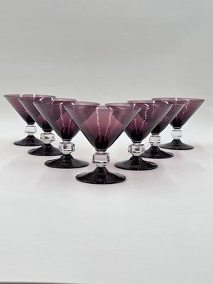 ANTIQUE SET OF 7 MID CENTURY BRYCE WILMINGTON AMETHYST 5 1/2" CHAMPAGNE GLASSES.