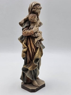 Rare Vintage 1950’s Madonna Statue W Baby Jesus In Wood From Val Gardena 10”