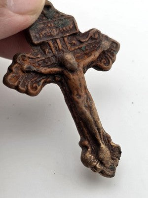 Rare Antique 1907 Pope Pius X Catholic PARDON INDULGENCE Crucifix w Leather Case