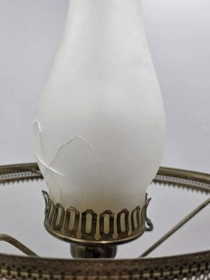 Antique Victorian Style Hurricane Lamp Electric Floral Shade Ornate Brass Base