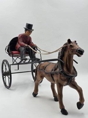 Ultra Rare Antique Horse Carriage Folk Art Composition Driver Cart C1920. 24".