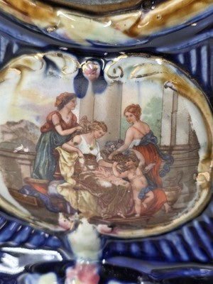Rare Antique 19th C Porcelain Majelica Mantel Clock Hand Painted French. Read.