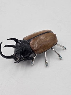 Rare Vintage Real Rhinoceros Beetle Insect Brooch Crystal Jeweled Taxidermy Pin