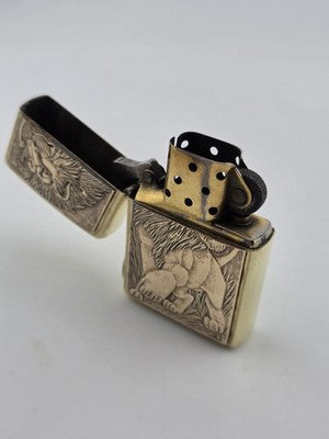 Vintage 1994 Collectible Barrett Smythe Design "LION" Brass Zippo Lighter. Works