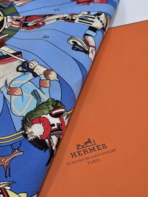 Rare Hermes Kachinas Scarf 90cm Silk Twill Hopi Design Blue Multicolor W Box.