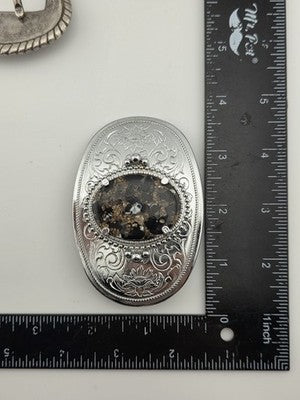 Vintage Western Belt Buckle Lot Abalone Mexico Stone Floral Cowboy 4 Pc Lot.