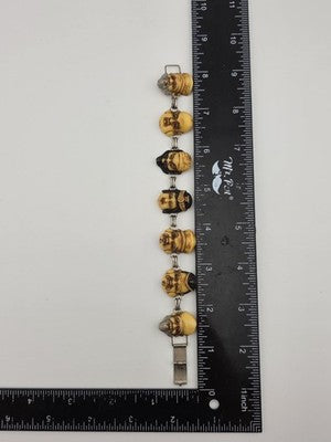 Antique Japanese Figural Face Bracelet Carved Bon Seven Gods Meiji Era. Signed.
