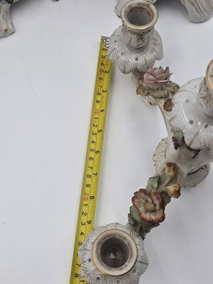 Rare 19th C Antique Pair Schierholz Dresden Porcelain Cherub Floral Candelabras