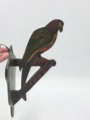 Rare Pair Antique 19th C Americana Folk Art Painted Wooden Parrot Wall Brackets