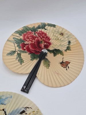 Lot Of 5 Vintage 1970s folding hand fan, Chinese fan with cherry blossom & Birds