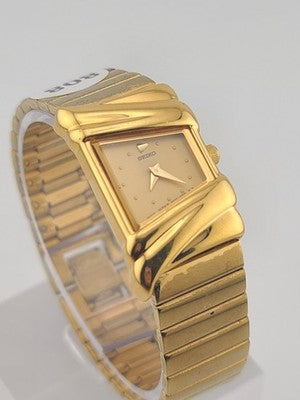 Rare Vintage Seiko Rivoli Trapezoid Asymmetrical Gold Tone Ladies Watch Elegant