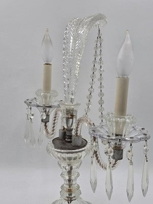 Antique 1930's Hollywood Regency Crystal Glass Candelabra Lamp Prism Table Light