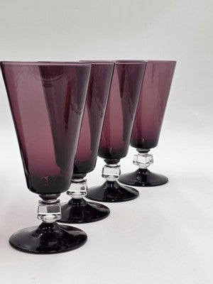 ANTIQUE SET OF 8 MID CENTURY MODERN BRYCE WILMINGTON AMETHYST 7" WATER GLASSES.