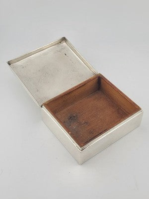 Vintage Sterling Silver by Poole 14 Cigarette Trinket Box w/Wood Inlaid. VG.