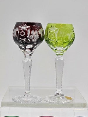 5 NACHTMANN TRAUBE 4 1/2" CORDIALS CRYSTAL WINE GLASSES MULTI COLOR CUT TO CLEAR