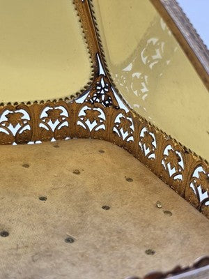 Antique Ornate Gilt Ormolu Vanity Set Amber Glass Jewelry Casket Mirror Brush