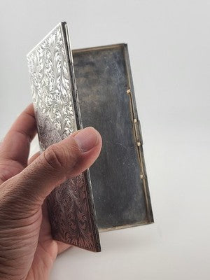 Amazing Antique European 800 Silver Cigarette Case Deep Hand Engraving 203 g.