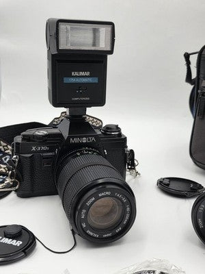 Vintage Minolta X-370s 35mm SLR Kit 2 Lenses Flash Clean Working w/ Case