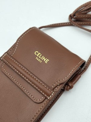 Celine Paris Tan Leather sunglasses Pouch Crossbody Bag with Box Brown Gold Logo