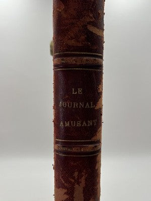 Rare Antique 1889 Journal Amusant Paris Illustrated Satirical Leather Bound Vol.