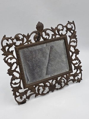 Antique Victorian Cast Iron Vanity Mirror Ornate Scrollwork Easel Frame C 1890.