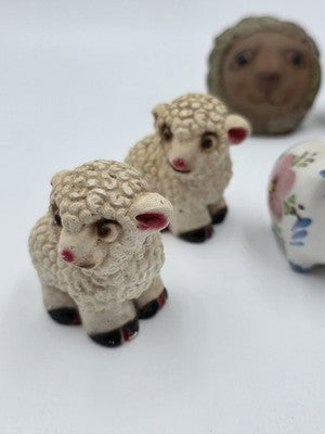 Vintage Lot Of 5 Novelty Animal Salt & Pepper Shakers Owls Pigs Lambs Birds Lion
