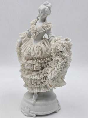 Large Jacqueline Porcelain Lace Figurine Victorian Lady Dresden Style Lace Dress