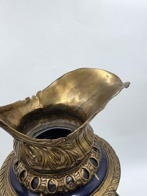 Antique French Cobalt Blue Porcelain &Brass Ewer Fragonard Scene Gilt Bronze 23"