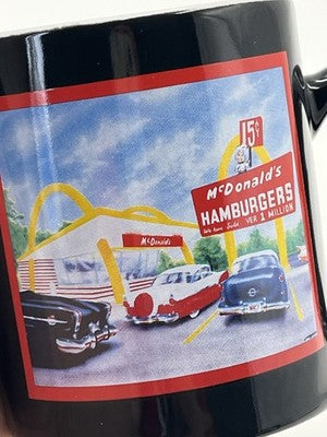 McDonalds Tin With Set Of 4 Coffee Mugs Cups 15 Cent Hamburger Retro MCM