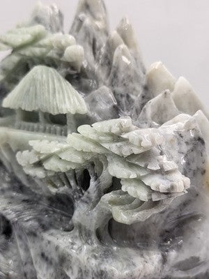 Vtg 11" Old Chinese Dushan Jade Carving Mountain Water Pine Tree Ship Sculpture