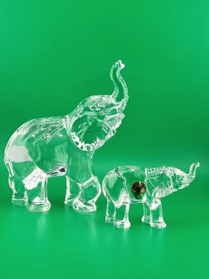 Set Of 2 Waterford Crystal Elephant Paperweights. Mother And Child. VG Cond.