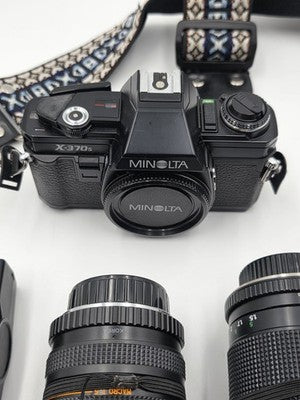 Vintage Minolta X-370s 35mm SLR Kit 2 Lenses Flash Clean Working w/ Case
