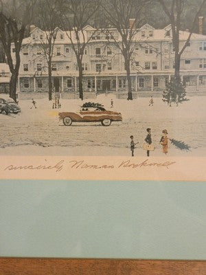 Rare Hand Signed Norman Rockwell "Stockbridge, Main Street At Christmas" 1967.