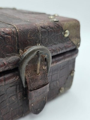 Antique 1930's Faux Alligator Doctors Suitcase Salesman Sample Case. Red Velvet.