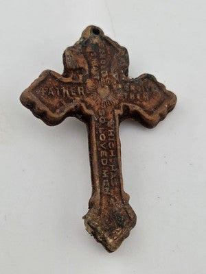 Rare Antique 1907 Pope Pius X Catholic PARDON INDULGENCE Crucifix w Leather Case