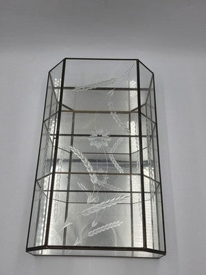 Vintage Etched Glass Brass Display Case Curio Cabinet Mirrored Hanging Standing