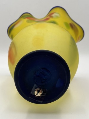 Azerbaijan Glassware Hand Blown Frosted Art Glass Vase Multicolor Wavy Rim Decor
