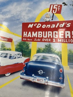 McDonalds Tin With Set Of 4 Coffee Mugs Cups 15 Cent Hamburger Retro MCM