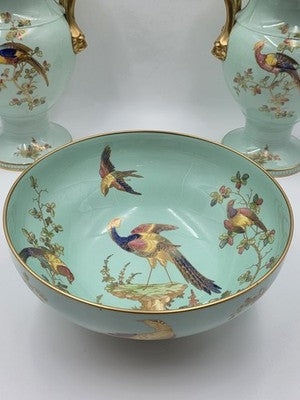 Rare Vintage Spode England Bone China Bird Garniture Urn Vase Bowl Set 3Pc