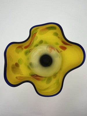 Azerbaijan Glassware Hand Blown Frosted Art Glass Vase Multicolor Wavy Rim Decor