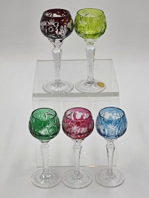 5 NACHTMANN TRAUBE 4 1/2" CORDIALS CRYSTAL WINE GLASSES MULTI COLOR CUT TO CLEAR