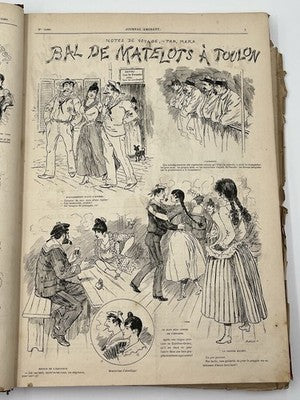 Rare Antique 1889 Journal Amusant Paris Illustrated Satirical Leather Bound Vol.