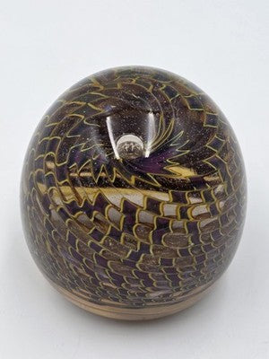 Signed Nichols Studio Art Glass Paperweight Purple Gold Vortex Swirl 4" WCU