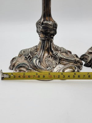 Rare Pair of Antique 1857 English Victorian Silver Plated Elkington Candlesticks