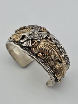 Vintage Original Navajo Allen Chee Eagle In Flight Sterling Silver Cuff Bracelet